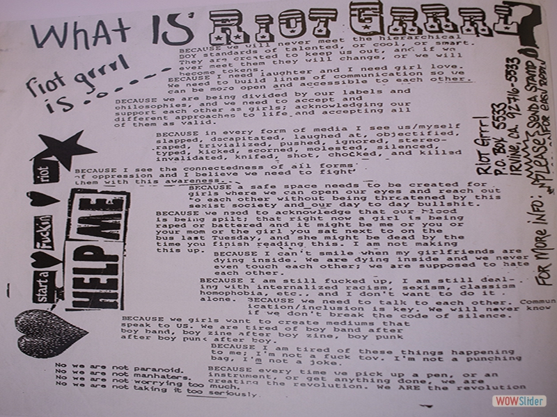 Excerpt from a zine explaining what Riot Grrrl is. Written by Kathleen Hanna. 